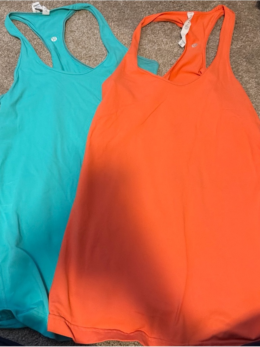 lululemon athletica Teal & Orange Racerback Tank Tops